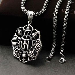 Pendant Necklaces Men's Stainless Steel Lotus Ohm AUM Hindu OM Brahman YOGA Yogi Necklace222k