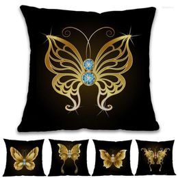 Pillow Black Background Diamond And Golden Butterflies Pattern Linen Throw Case Home Sofa Room Decorative Cover 45x45cm225m