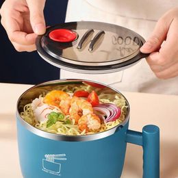 Bowls 1000/1200ml Stainless Steel Instant Noodle Bowl Large Double-layer Heat Insulation With Lid Capacity Non-stick Anti-s L1z0