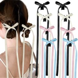 2Pcs Long Ribbon Bow Hair Claws Clips For Women Girls Tassel Small Hairpin Bowknot Barrettes Hair Accessories Headwear Ornament