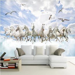 White horse wallpapers 3D wallpapers three-dimensional landscape TV background wall decoration painting2931