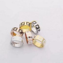 Fashion Titanium Steel Rings Engraved F Letter With Black White Enamel Fashion Style Men Lady Women 18K Gold Wide Ring Jewelry Gif2070