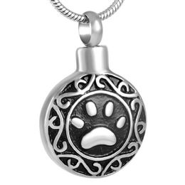 Whole Pet Cremation Urn Pendant Necklace Stainless Steel Keepsake Pet Paw Print Memorial Cremation Jewelry for Dog Cat 8584254s