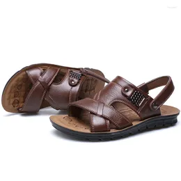 Sandals Men Casual Open Toe Slip On Summer Slippers Breathable Leather Outdoor Beach Walking Sneakers Plus Size 38-48