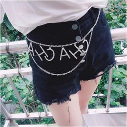 Belly Chains 2021 Latest Fashion Handmade Design Letter Pendant Belt Shining Rhinestone Womens Crystal Metal Waist Chain Acc Drop Deli Dh0Pd