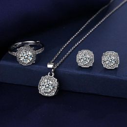 Elegant Lab Diamond Jewelry set 925 Sterling Silver Party Wedding Rings Earrings Necklace For Women Promise Moissanite Jewelry295d