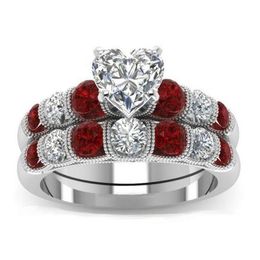 Drop High Quality Vintage Fashion Jewellery 925 Sterling Silver Pear Cut Topaz&Ruby CZ Gemstones Women Wedding Bridal Heart296y
