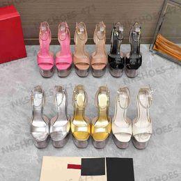 Designer Sandals Fashion Brand High Heels Transparent Thick Sole Women High Quality Women Shoes Classic Versatile Metal Buckle Leather Dance Shoes