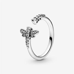 New Brand 100% 925 Sterling Silver Sparkling Dragonfly Open Ring For Women Wedding & Engagement Rings Fashion Jewelry246I