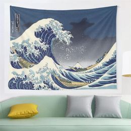 Tapestries Great Wave Kanagawa Night Tapestry Hippie Wall Hanging Cloth Coffee Bedroom Mandala Fabric Boho3179