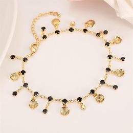 New Korean Fashion Fine gold GF Black CZ Unlimited Charm Multi-element Bracelet lengthen Size length Anklet Summer Style308O