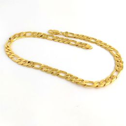 Stamped 24 K Solid Yellow Gold Figaro Chain Link Necklace 12mm Mens RealCarat Gold filled Birthday Christmas Gift2380