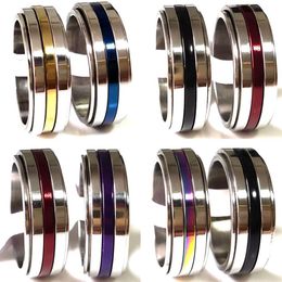 Whole 36pcs lot Stainless Steel Spinner Ring 8mm Top Colour Mix Men Women Rotating Spin Rings Mens Fashion Jewelry250L