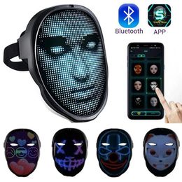 Halloween Novelty Lighting Full Colour LED Face Changing Glowing Mask APP Control DIY 115 Patterns Shining Masks For Ball Festival 2549