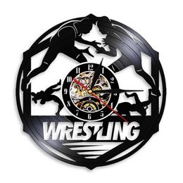 Wrestling Vinyl Record Wall Clock Wrestle Sign Sports GYM Decor Clocks Watch Gymnasium Modern Design Silent Quartz Movement X0726245y