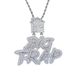 Iced out Letter Big Trap with house pendant pave full cubic zircon fit cuban chain hip hop necklace Jewellery whole259v