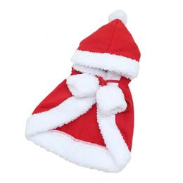 Dog Apparel Cat Christmas Ca pe Coral Velvet Santa Hooded Ca pe With Elastic Band For Christmas Theme Party Travel Pet Costume Accessories 231205