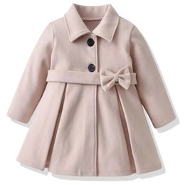 Jackets Baby Girls Woolen Jacket Coat Kids Winter Outerwear Clothes Children Spring Autumn Mid-length Windbreaker for 2-6 Years Wear 231204