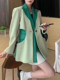 Women's Suits Blazers LANMREM Hollow Out Design Fashion Blazer For Women Leather Spliced Single Button Long Sleeve Female Coat 26D1798 231204