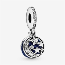 100% 925 Sterling Silver Moon & Blue Sky Dangle Charms Fit Original European Charm Bracelet Fashion Women Jewelry Accessories175C