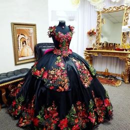 Vestidos De 15 Anos Бальное платье Quinceanera Платья с цветочной аппликацией с открытыми плечами Неопределенный корсет Sweet 16 Dress Мексиканские платья для выпускного вечера