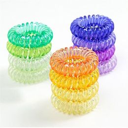 100pcs 28 colors 4 1cm Transparent Telephone Wire Cord Gum Hair Tie Girls Elastic Hair Band Ring Rope Candy Color Bracelet Stretch2412