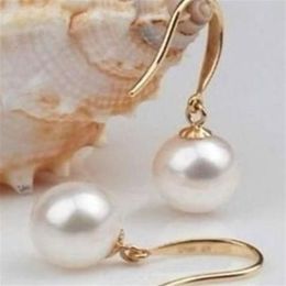Round Akoya 9-10mm White Pearl Earrings 14k Gold Clasp332D