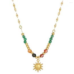 Pendant Necklaces Bohemian Style Colorful Crystal Bead Necklace For Women Stainless Steel Sun Collares Para Mujer