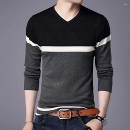 Men's Sweaters Warm V Neck Pullover Knitted Jumper For Men Striped Sweater Slim Fit Knit Top Red Gray Suitable Holiday Daily