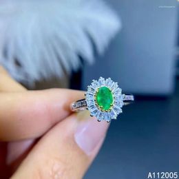 Cluster Rings KJJEAXCMY Fine Jewellery 925 Sterling Silver Inlaid Natural Adjustable Emerald Female Miss Girl Woman Ring Trendy Support Test