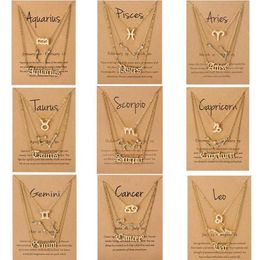 Pendant Necklaces 3Pcs Set Cardboard Star Zodiac Sign 12 Constellation Charm Gold Color Necklace Aries Cancer Leo Scorpio JewelryP234g