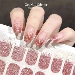 Stickers Decals 22 Strips Semicured Gel Nail Pink Wraps Charms Semibaked Tips Glitter Full Paste UV Lamp Need 231216