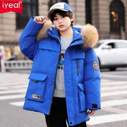 Down Coat IYEAL 4-14 Years Kids Boys Winter White Duck Down Parkas Medium Long Jackets Hooded Fur Warm Coat Children Outerwear Q231205