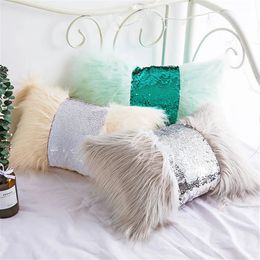 Pillow Case Sequins Pillows Cushion Case DIY Faux Fur Winter Warm Pillow Cases Throw Cushion For Bedroom Home Decore 231205