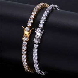 4MM 6MM Men's Iced Out Cubic Zirconia Bling Bling 1 Row Tennis Bracelet Hip hop CZ Simulated Diamonds Shine Triple Lock Clasp288V