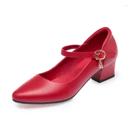 Dress Shoes Spring And Autumn Korean Version Of The Heel Cowhide Shallow Mouth Dancing One Buckle Single Shoe Woman