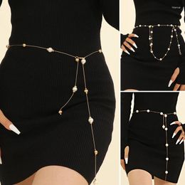 Belts Luxury Metal Tassel Waistband Hip Hop Designer Brand Golden Imitation Pearl Waist Chain Sweater Dress Girdle Decor