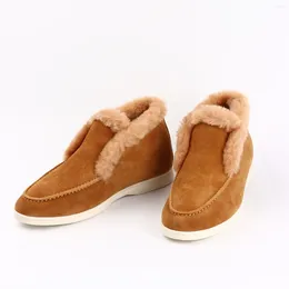 Boots Men's Suede Flat Fur Winter Shoes Real Wool Snow Ladies High Top Woolen Warm Ankle Designer Lazy