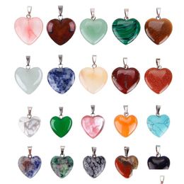 Pendant Necklaces Natural Stone Heart Shaped Pendants Sodalite Apatite Clear Rose Quartz Onyx Jasper Jewellery Accessory Charms For Neck Dhiri