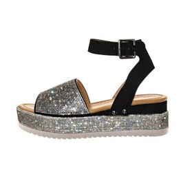 Sandals Platform sandals Wedges Women's Trend Shoes Summer Woman Elegant Heels Fashion Party Dress Stylish Girls Black Rhinestone 231204