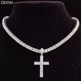 Designers necklaces cuban link gold chain chains Cross Necklace With 4mm Zircon Tennis Chain Iced Out Bling270u