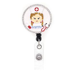 Cute Key Rings Nurse Crystal Rhinestone Medical Badge Reel Doctor ID Holder Retractable For Decoration227V