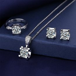 Wedding Jewellery Sets Ox Head Diamond Jewellery set 925 Sterling Silver Party Wedding Rings Earrings Necklace For Women Bridal Sets Gift 231204