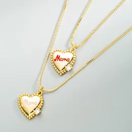 Chains European And American Personalised Trend English Letter Mama Heart Dropped Oil Necklace Copper Pendant Collar Chain