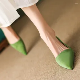 Dress Shoes Luxury Green Suede Women Shallow Pumps Pointed Toe Kitten High Heels Vintage Brown Chic Office Lady Working Stilettos Sapatos