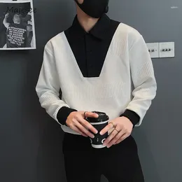 Men's Sweaters Spliced Men Turn-down Collar Panelled All-match Daily Simple Korean Style Handsome Hipster Streetwear Casual Advanced