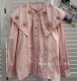 Women's Blouses Women Sparking Diamonds Sequined Stitch Loose Oversized Mid-length Shirts And Autumn Spring Cotton Pink Long Sleeve Tops