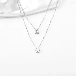 Pendant Necklaces Double Layer Tiny Initial Letter Necklace Silver Plated Star Choker Women Girls Metal Jewellery Party Gift