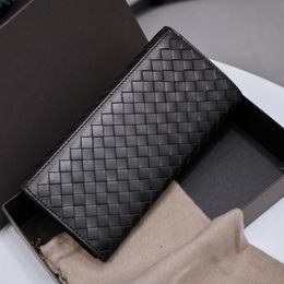 Luxury Design Genuine Leather Woven Women's Fashion Long Folding Travel Wallet Multi-card Slot Men's Simple Portable Business Credit Card Clip Couple Wallet