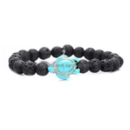 Beaded 8Mm Black Lava Stone Turquoise Bead Cross Toutoise Bracelet Essential Oil Diffuser For Women Men Jewelry Drop Delivery Bracele Dhye5